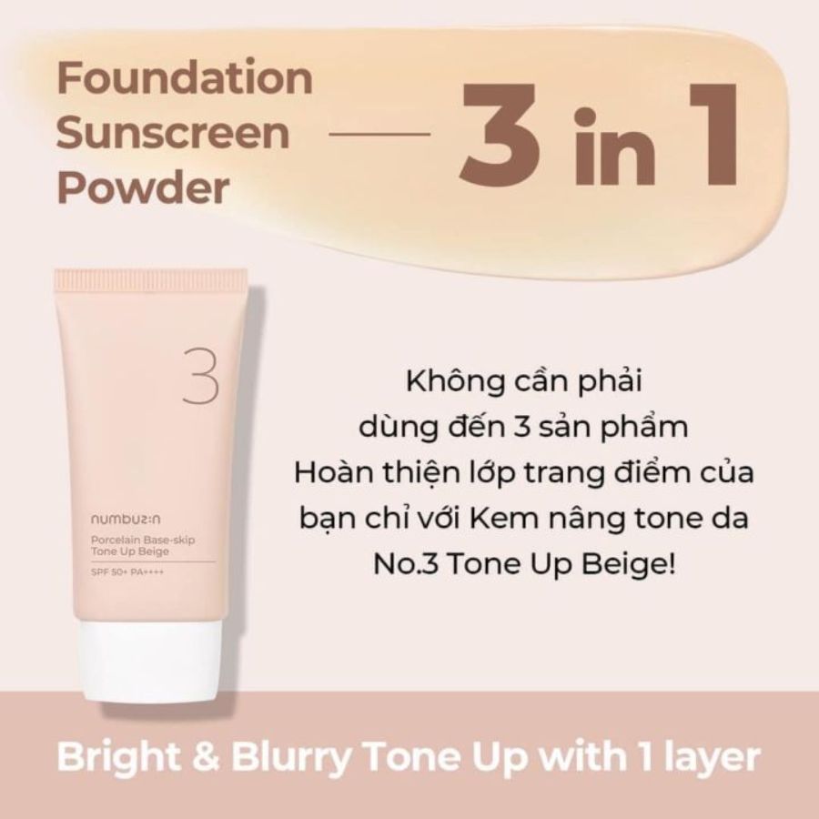 Kem Chống Nắng Numbuzin No.3 Porcelain Base - Skip Tone Up Beige