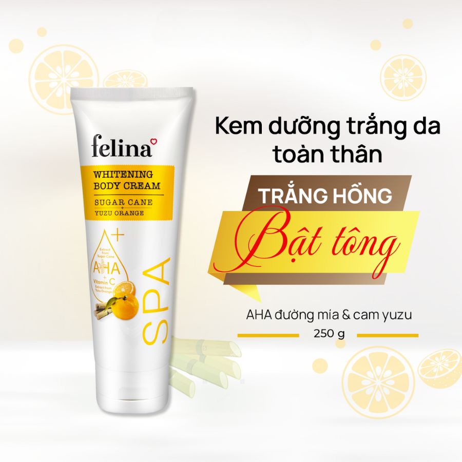 Kem Dưỡng Felina Trắng Da Toàn Thân Chiết Xuất Đường Mía & Cam Yuzu