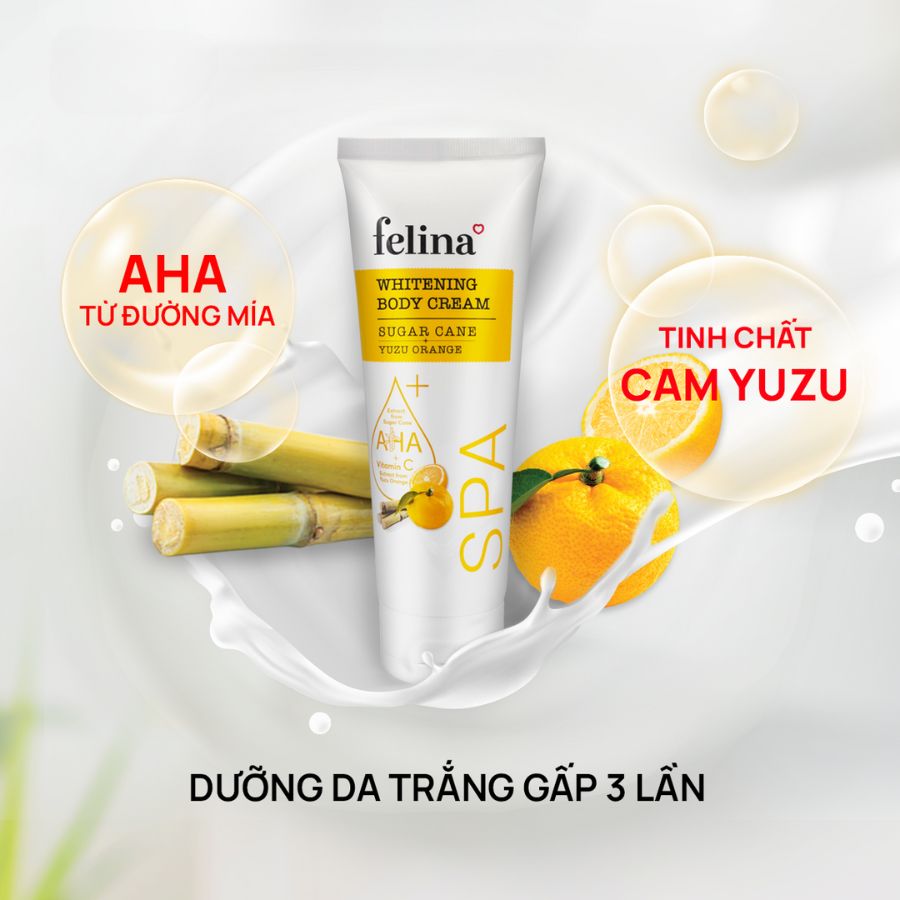 Kem Dưỡng Felina Trắng Da Toàn Thân Chiết Xuất Đường Mía & Cam Yuzu