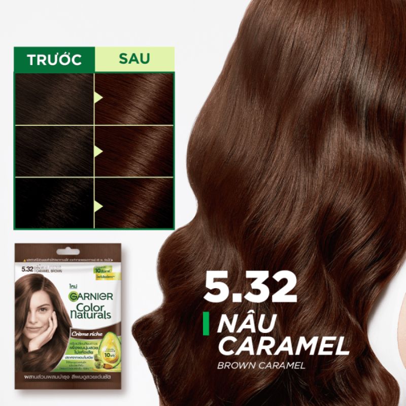 Kem Nhuộm Tóc Garnier Color Naturals Creme Riche Màu 5.32 - Nâu Caramel (Gói)