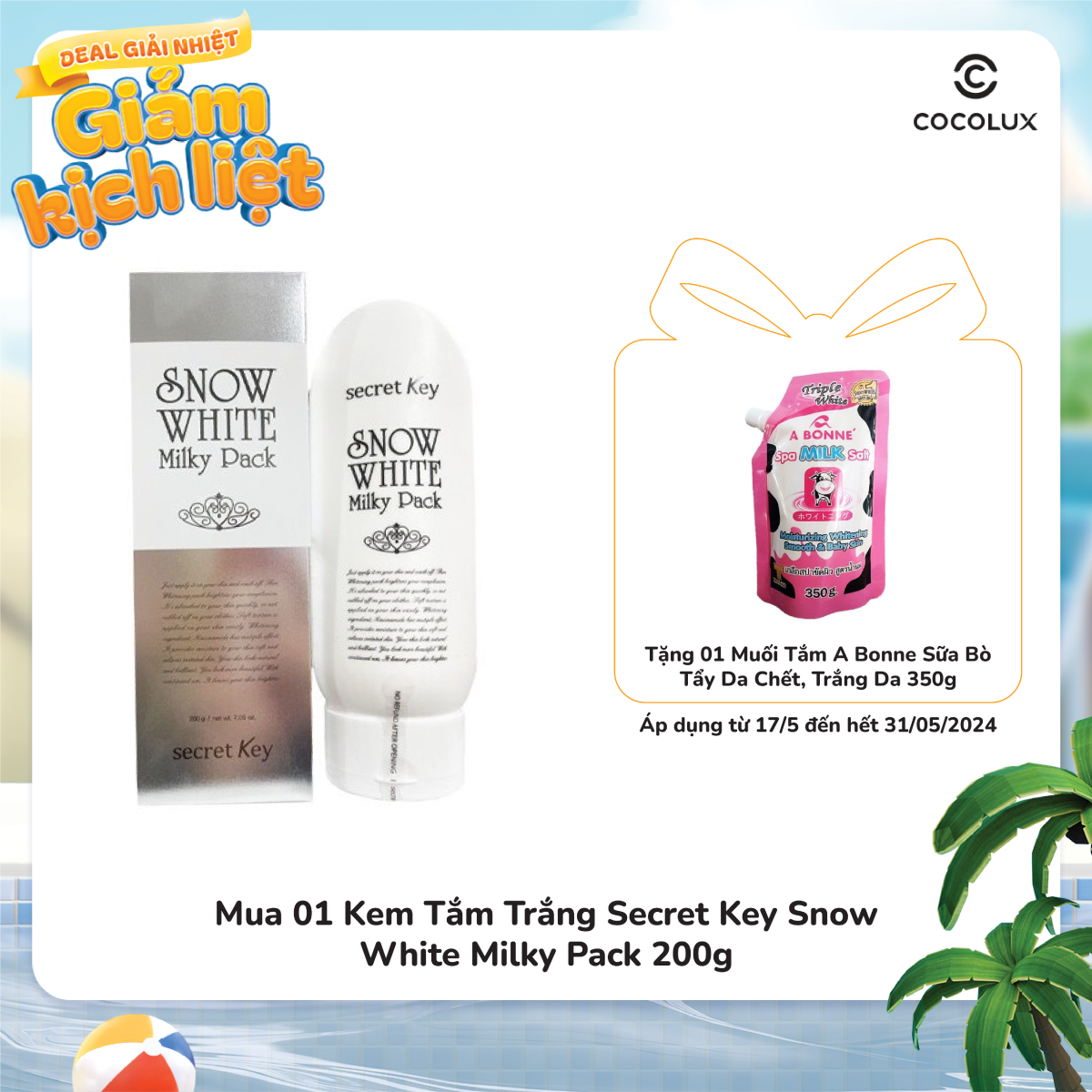 Kem Tắm Trắng Secret Key Snow White Milky Pack Làm Sáng Da Cho Mặt & Cơ Thể 200g
