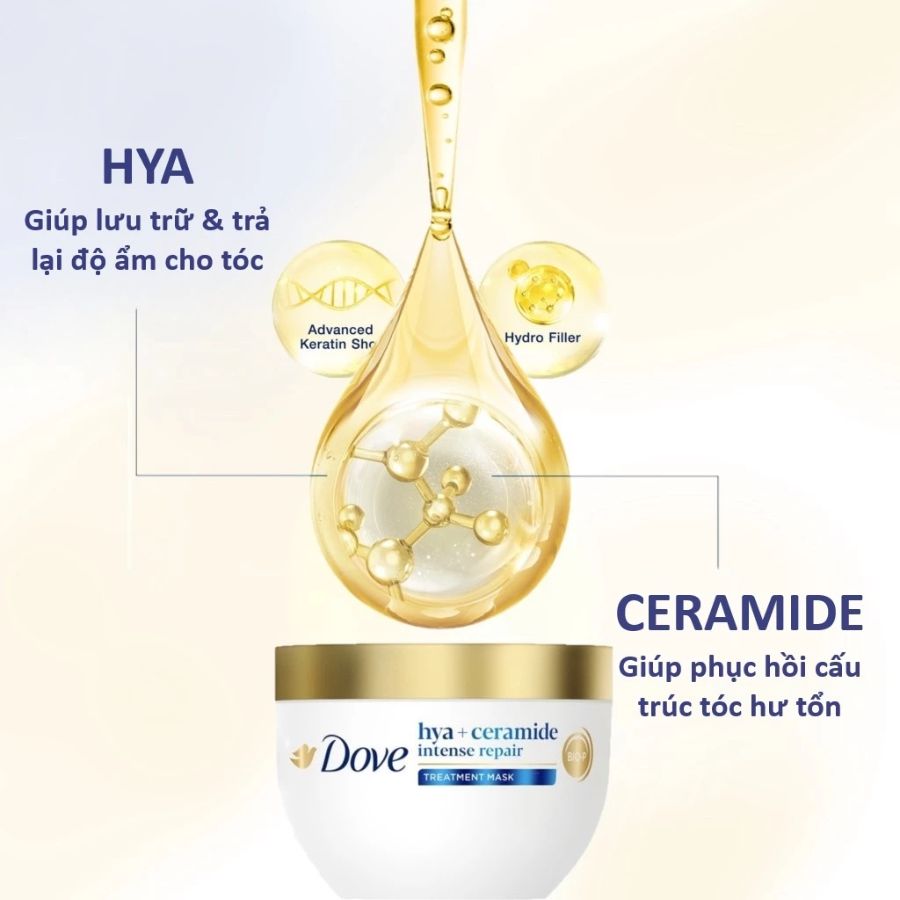 Kem Ủ Tóc Dove Hya + Ceramide Intensive Repair Phục Hồi Hư Tổn 300ml