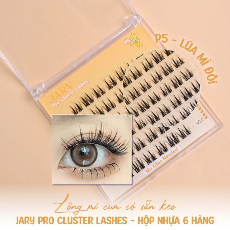 Lông Mi Giả Jary Pro Cluster Lashes Có Sẵn Keo - Fullbox P5 Lúa Mì Đôi