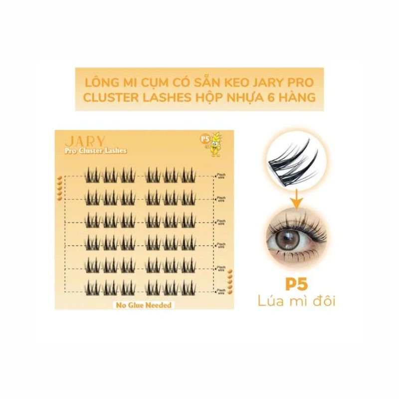 Lông Mi Giả Jary Pro Cluster Lashes Có Sẵn Keo - Fullbox P5 Lúa Mì Đôi