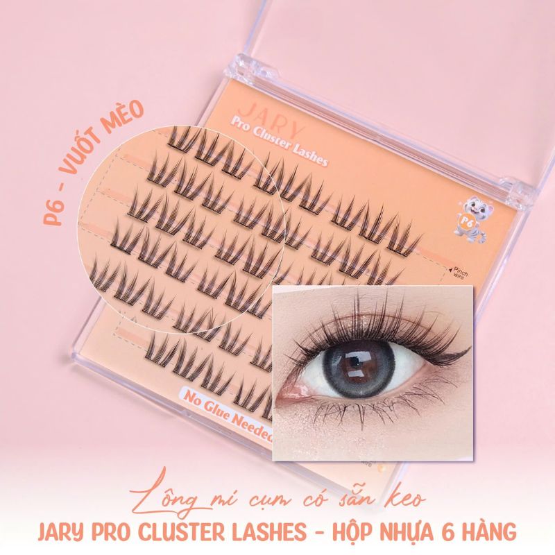 Lông Mi Giả Jary Pro Cluster Lashes Có Sẵn Keo - Fullbox P6 Vuốt Mèo