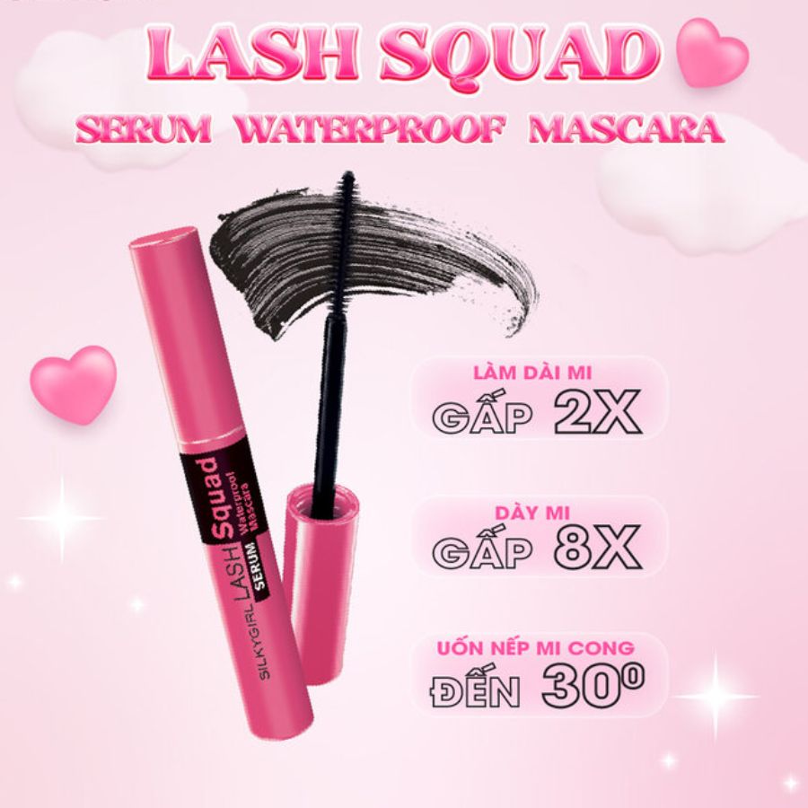 Mascara Silkygirl Lash Squad Serum Waterproof Làm Dày Dài Và Cong Mi 4ml - 01 Intense Black