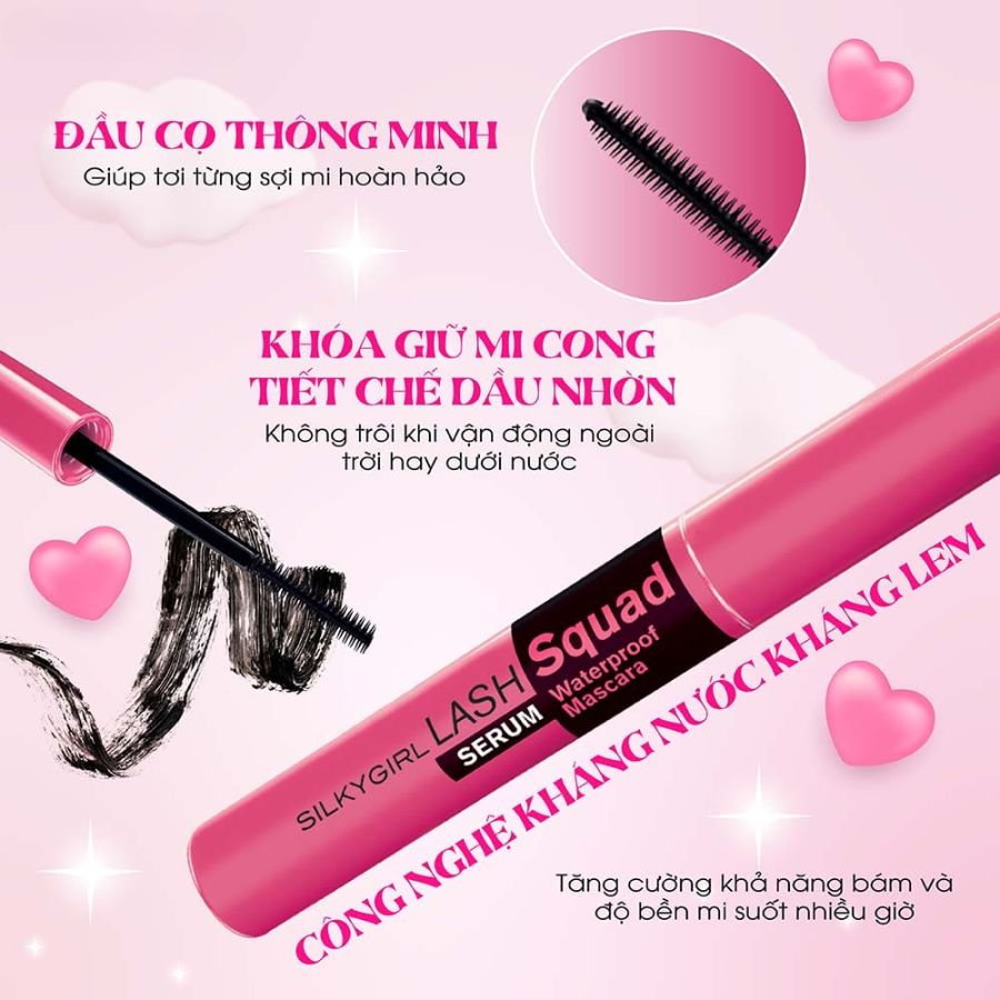 Mascara Silkygirl Lash Squad Serum Waterproof Làm Dày Dài Và Cong Mi 4ml - 01 Intense Black