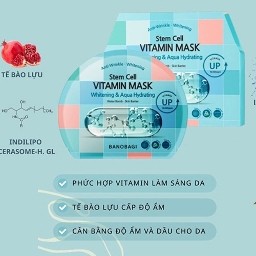 Mặt Nạ Banobagi Stem Cell Vitamin Mask - White & Aqua Hydrating Water Bomb - Skin Barrier