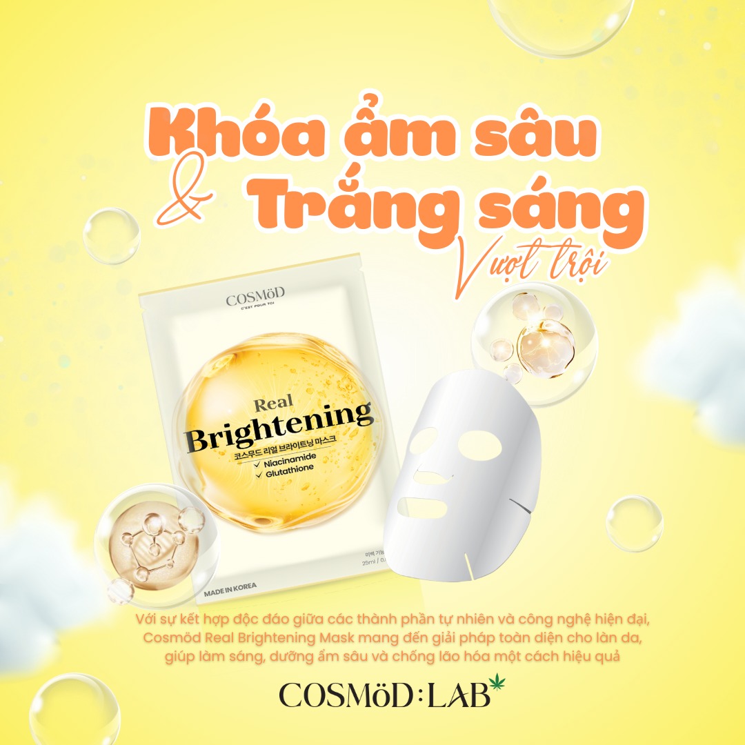 Mặt Nạ Cosmod Real Brightening Niacinamide Glutathione - Vàng