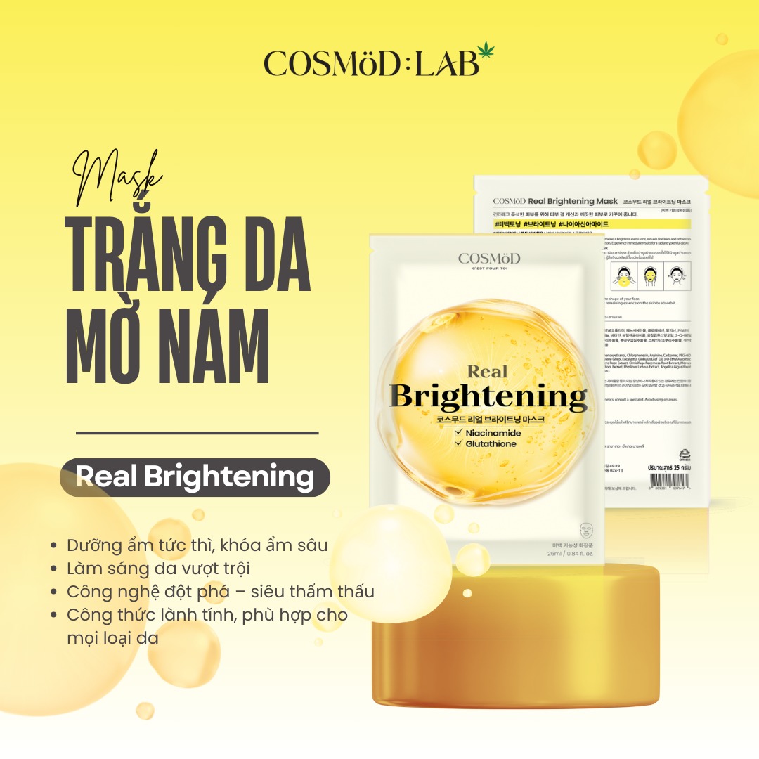 Mặt Nạ Cosmod Real Brightening Niacinamide Glutathione - Vàng