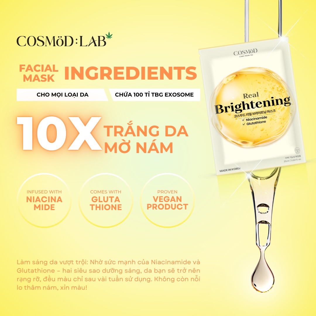 Mặt Nạ Cosmod Real Brightening Niacinamide Glutathione - Vàng