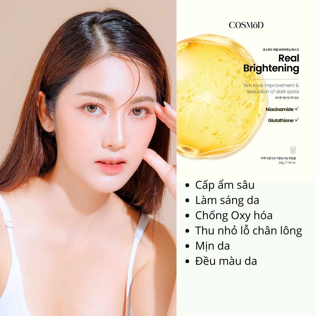 Mặt Nạ Cosmod Real Brightening Niacinamide Glutathione - Vàng