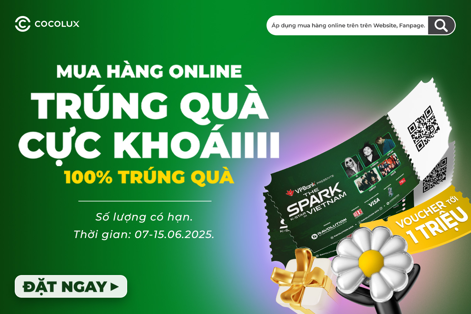 MUA ONLINE NHẬN VÉ G-DRAGON VÀ VOUCHER TỚI 1 TRIỆU TẠI COCOLUX