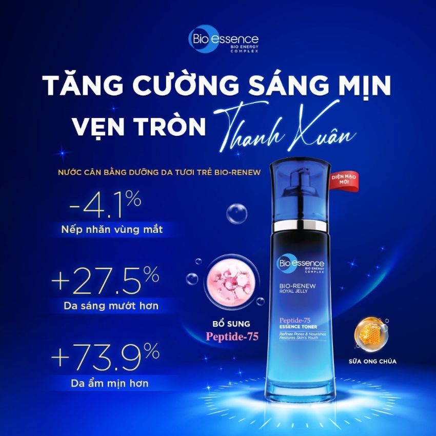 Nước Hoa Hồng Bio-Essence Bio-Renew Peptide 75 Chiết Xuất Sữa Ong Chúa 100ml