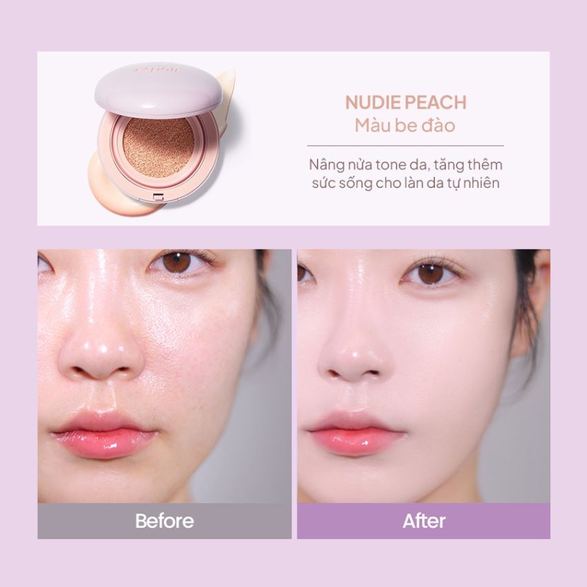 Phấn Nước Espoir Dewlike Jello Tone Up Cushion Điều Chỉnh Tông Da - 1 Nudie Peach