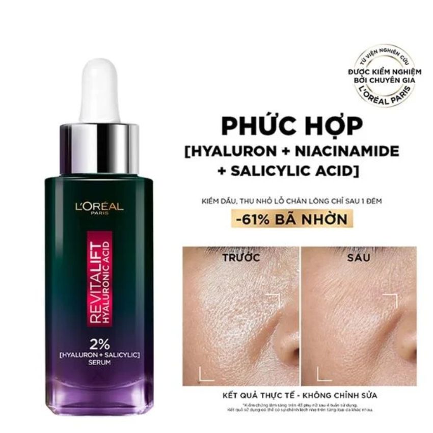 Serum L'Oreal Revitalift Hyaluronic Acid Oil Control Niacinamide 2% Kiềm Dầu Ban Đêm 30ml