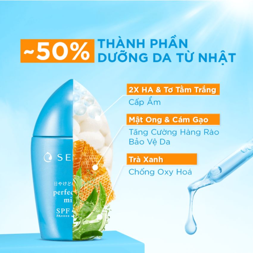 Sữa Chống Nắng Senka Perfect UV Milk SPF50+ PA++++ Kiềm Dầu, Mịn Lì Cho Da Dầu 40ml