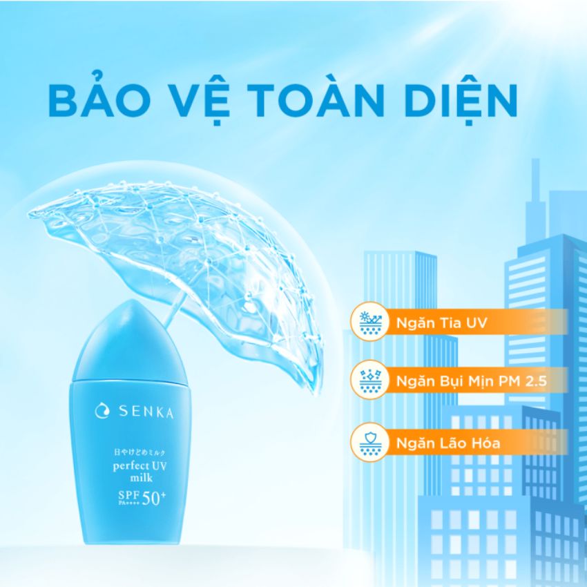 Sữa Chống Nắng Senka Perfect UV Milk SPF50+ PA++++ Kiềm Dầu, Mịn Lì Cho Da Dầu 40ml