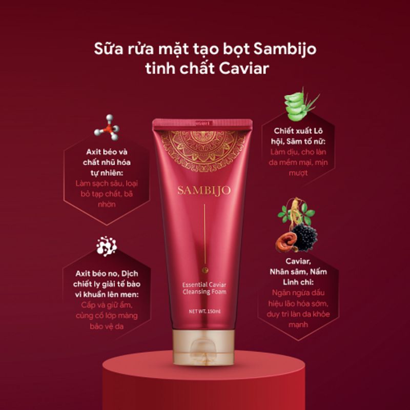 Sữa rửa mặt Sambijo tạo bọt dưỡng ẩm tinh chất Caviar 150ml