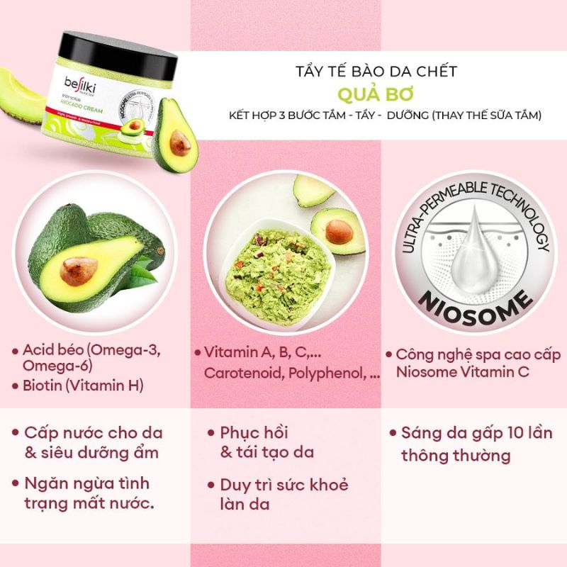 Tẩy Tế Bào Chết Besilki Body Scrub Avocado Cream Kem Bơ 100ml