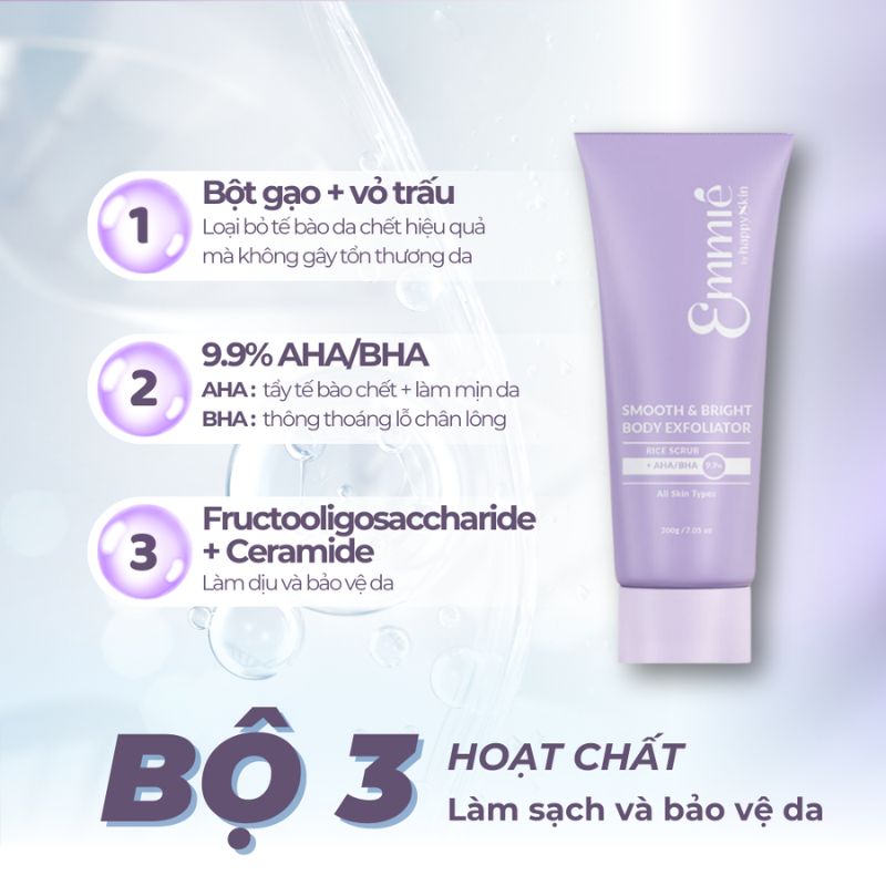 Tẩy Tế Bào Chết Emmié by HappySkin Làm Sáng Da Toàn Thân Smooth & Bright Body Exfoliator 200g