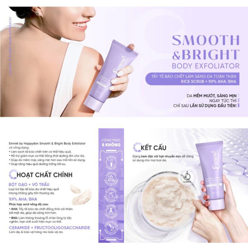 Tẩy Tế Bào Chết Emmié by HappySkin Làm Sáng Da Toàn Thân Smooth & Bright Body Exfoliator 200g