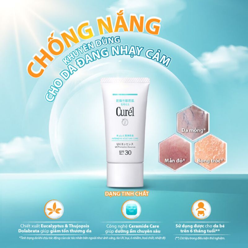 Tinh Chất Chống Nắng Curél Intensive Moisture Care SPF30 PA+++ Mặt & Toàn Thân Cho Da Khô Nhạy Cảm 50g