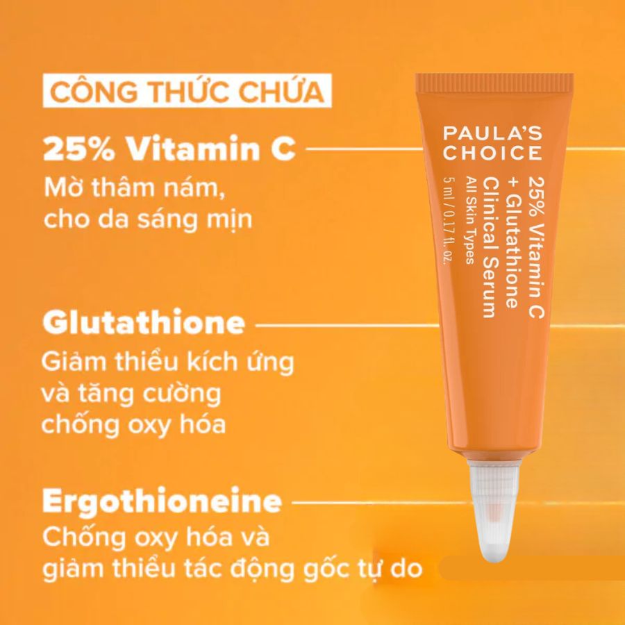 Tinh Chất Paula's Choice 25% Vitamin C + Glutathion Clinical Serum Làm Sáng Da Và Mờ Nám Chuyên Sâu 5ml