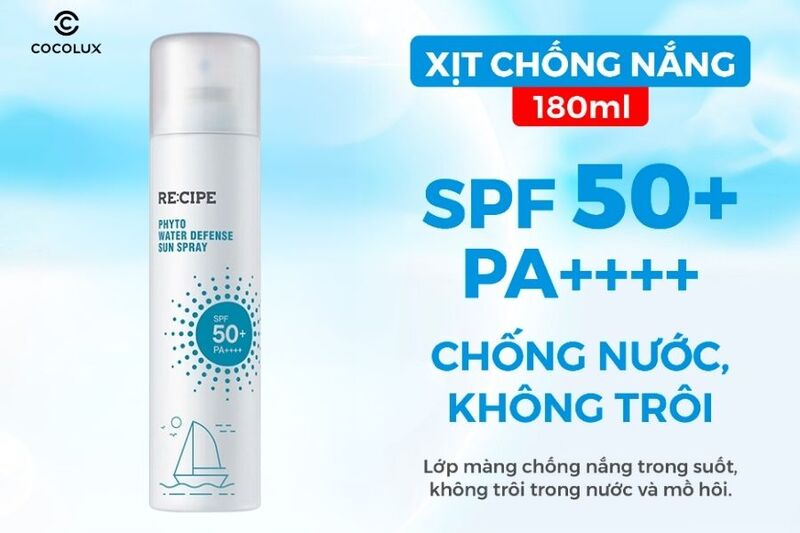 Thiết kế bao bì của Xịt Chống Nắng Re:cipe Phyto Water Defense Sun Spray 