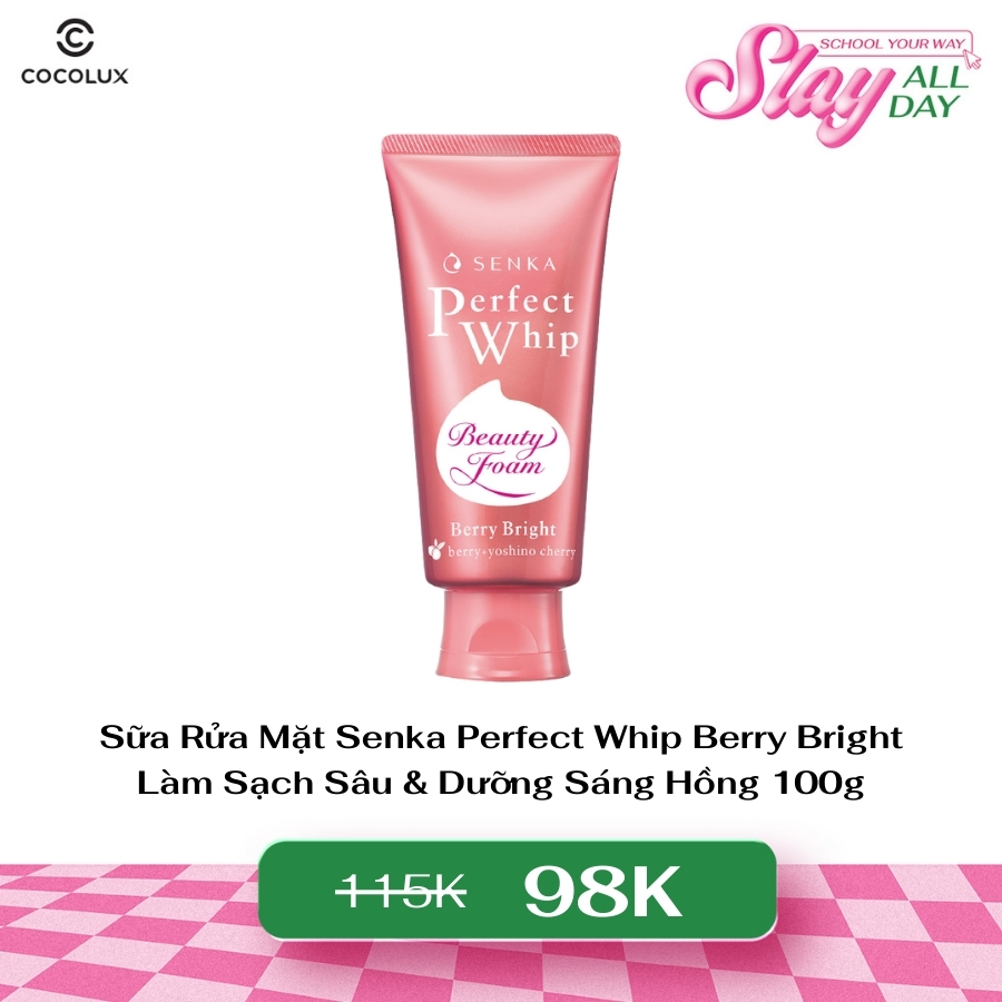 Sữa Rửa Mặt Senka Perfect Whip Berry Bright Làm Sạch Sâu & Dưỡng Sáng Hồng 100g