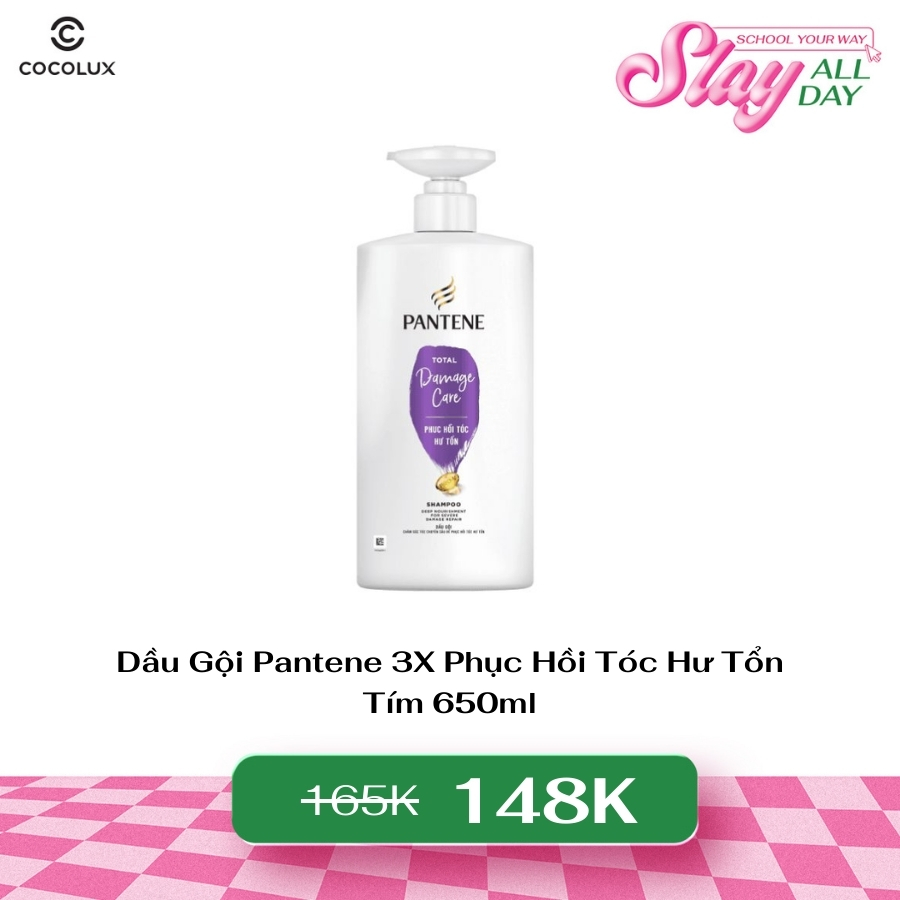 Dầu Gội Pantene 3X Phục Hồi Tóc Hư Tổn Tím 650ml