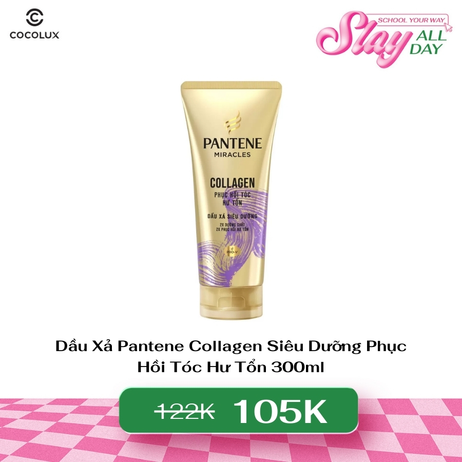 Dầu Xả Pantene Collagen Siêu Dưỡng Phục Hồi Tóc Hư Tổn 300ml