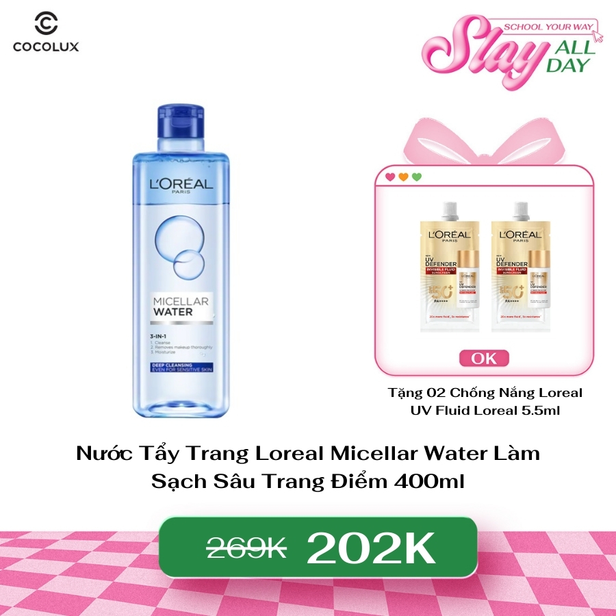 Nước Tẩy Trang L'Oreal Micellar Water Làm Sạch Sâu Trang Điểm 400ml