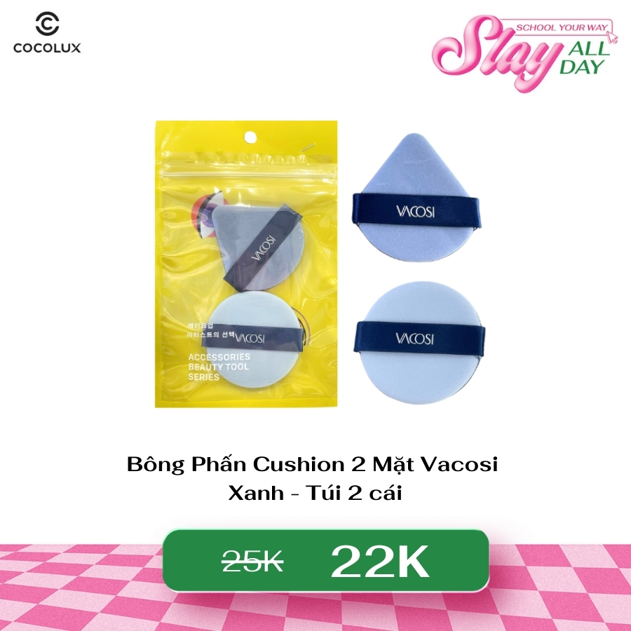 Bông Phấn Cushion 2 Mặt Vacosi - Xanh, Túi 2 cái