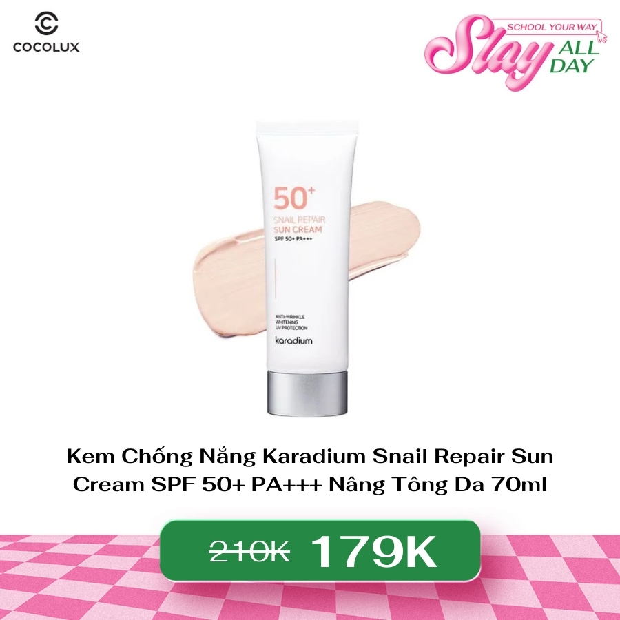 Kem Chống Nắng Karadium Snail Repair Sun Cream SPF 50+ PA+++ Nâng Tông Da 70ML