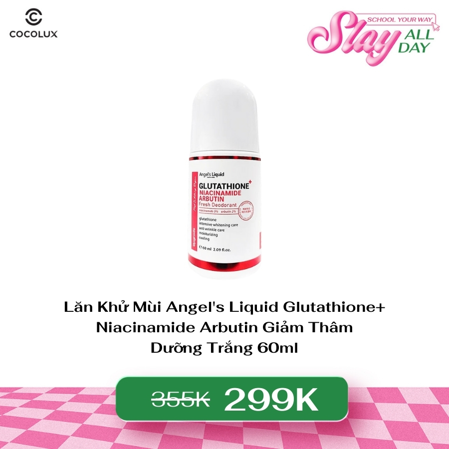 Lăn Khử Mùi Angel's Liquid Glutathione+ Niacinamide Arbutin Cooling Fresh Deodorant Giảm Thâm Dưỡng Trắng 60ml New