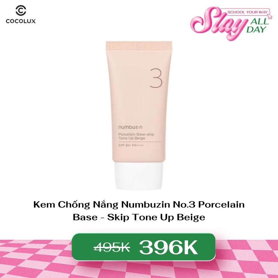 Kem Chống Nắng Numbuzin No.3 Porcelain Base - Skip Tone Up Beige