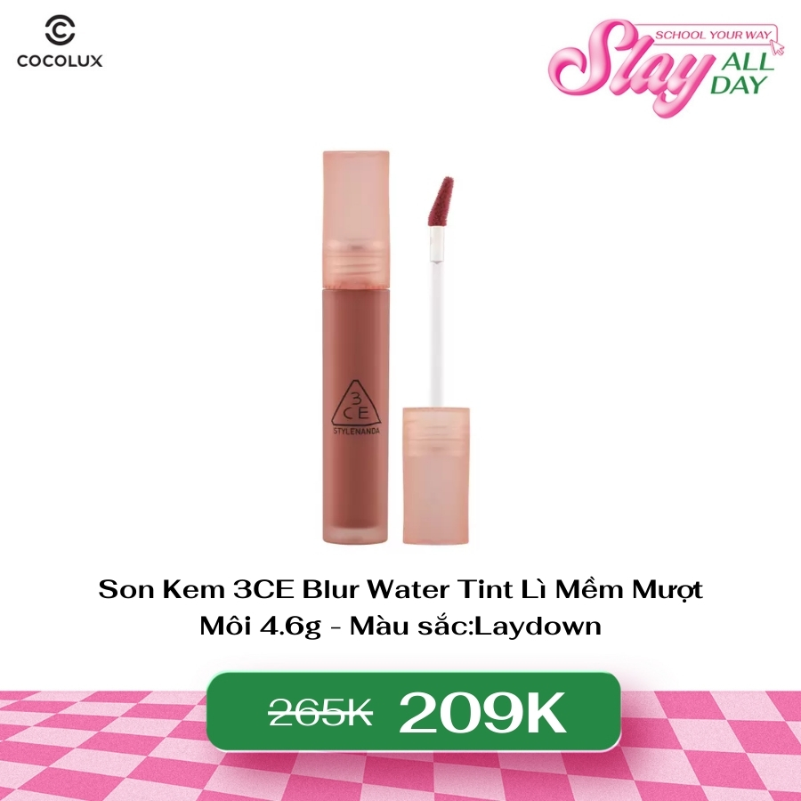 Son Kem 3CE Blur Water Tint Laydown Lì Mềm Mượt Môi 4.6g