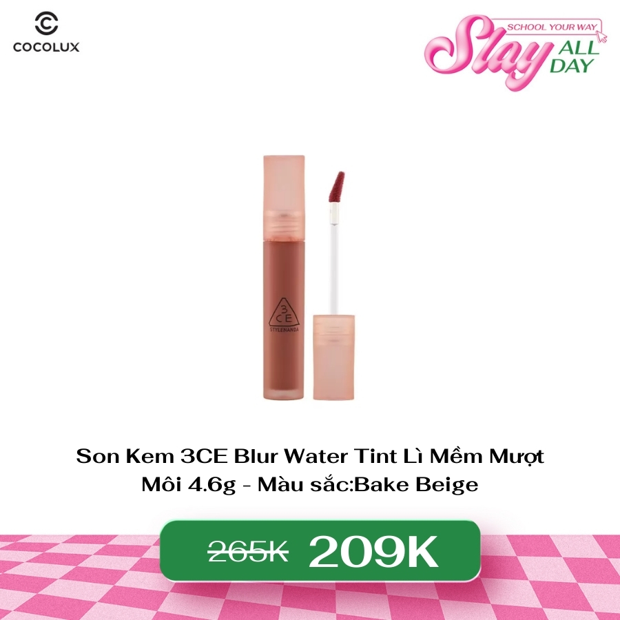 Son Kem 3CE Blur Water Tint Bake Beige Lì Mềm Mượt Môi 4.6g