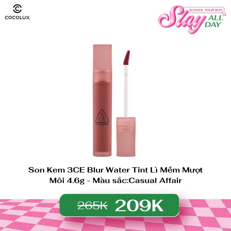 Son Kem 3CE Blur Water Tint Casual Affair Lì Mềm Mượt Môi 4.6g