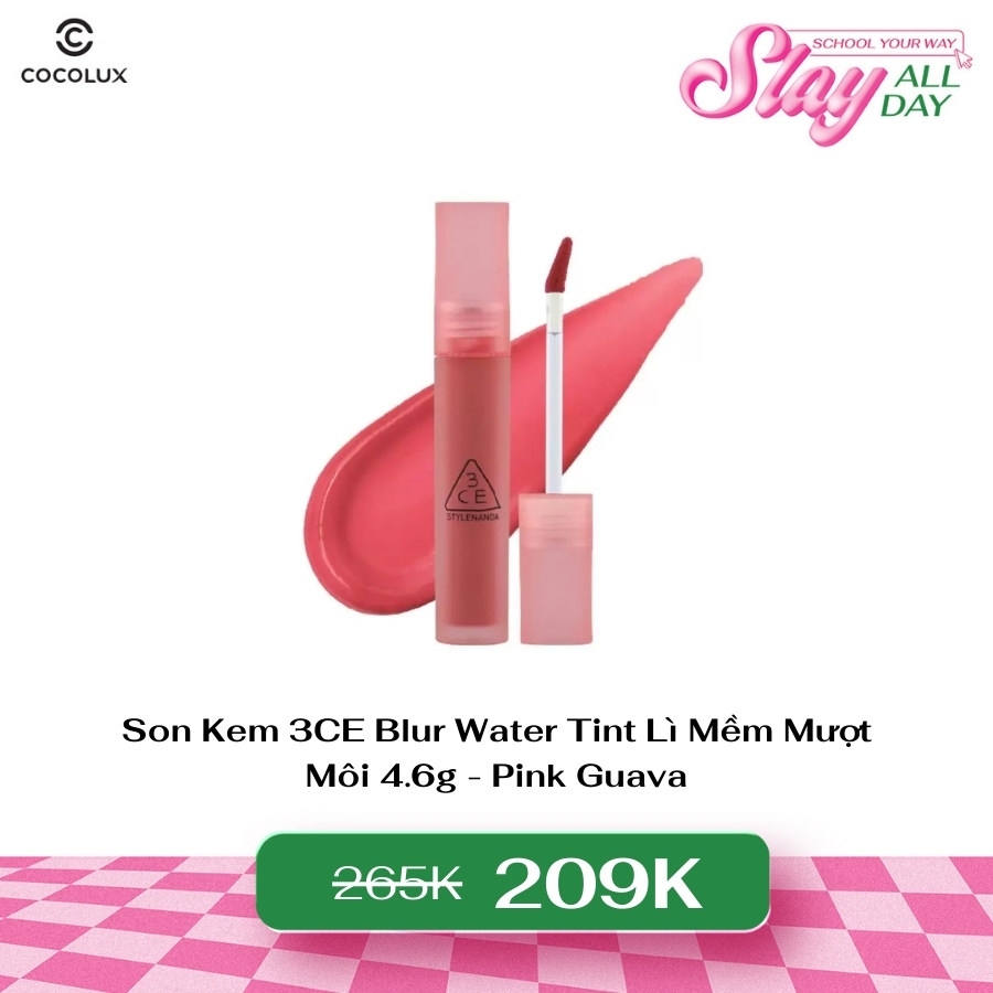 Son Kem 3CE Blur Water Tint Lì Mềm Mượt Môi 4.6g - Pink Guava