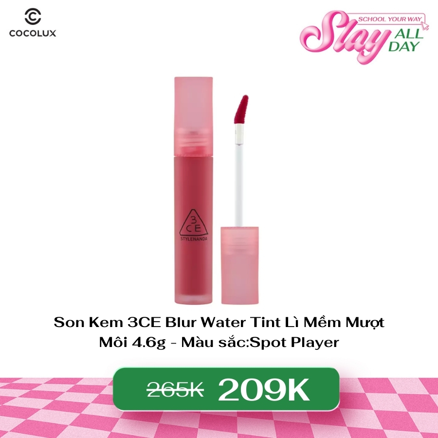 Son Kem 3CE Blur Water Tint Spot Player Lì Mềm Mượt Môi 4.6g