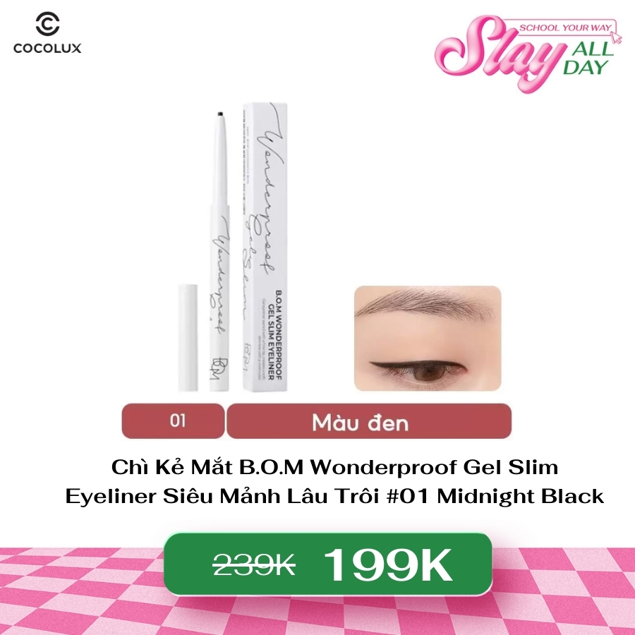 Chì Kẻ Mắt B.O.M Wonderproof Gel Slim Eyeliner Siêu Mảnh Lâu Trôi - #01 Midnight Black