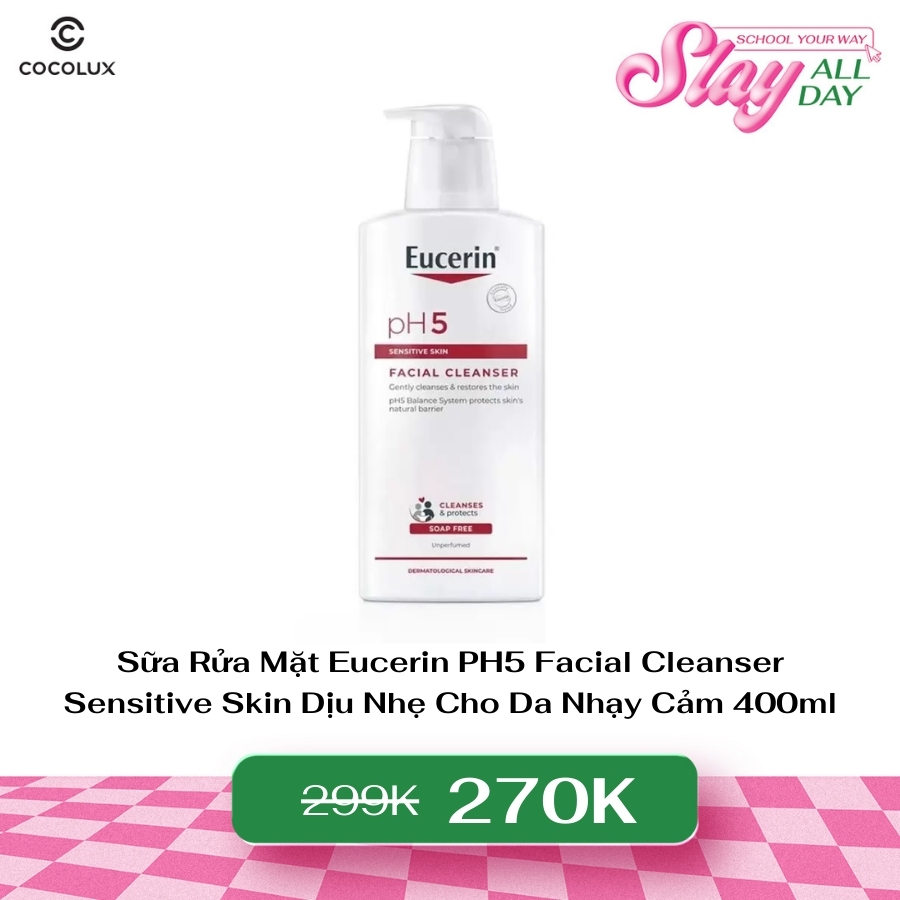 Sữa Rửa Mặt Eucerin PH5 Facial Cleanser Sensitive Skin Dịu Nhẹ Cho Da Nhạy Cảm 400ml