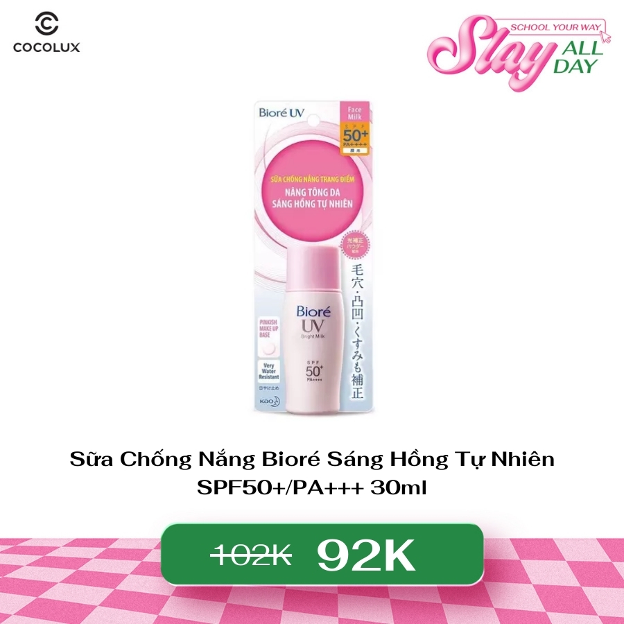 Sữa Chống Nắng Bioré Sáng Hồng Tự Nhiên SPF50+/PA+++ 30ml