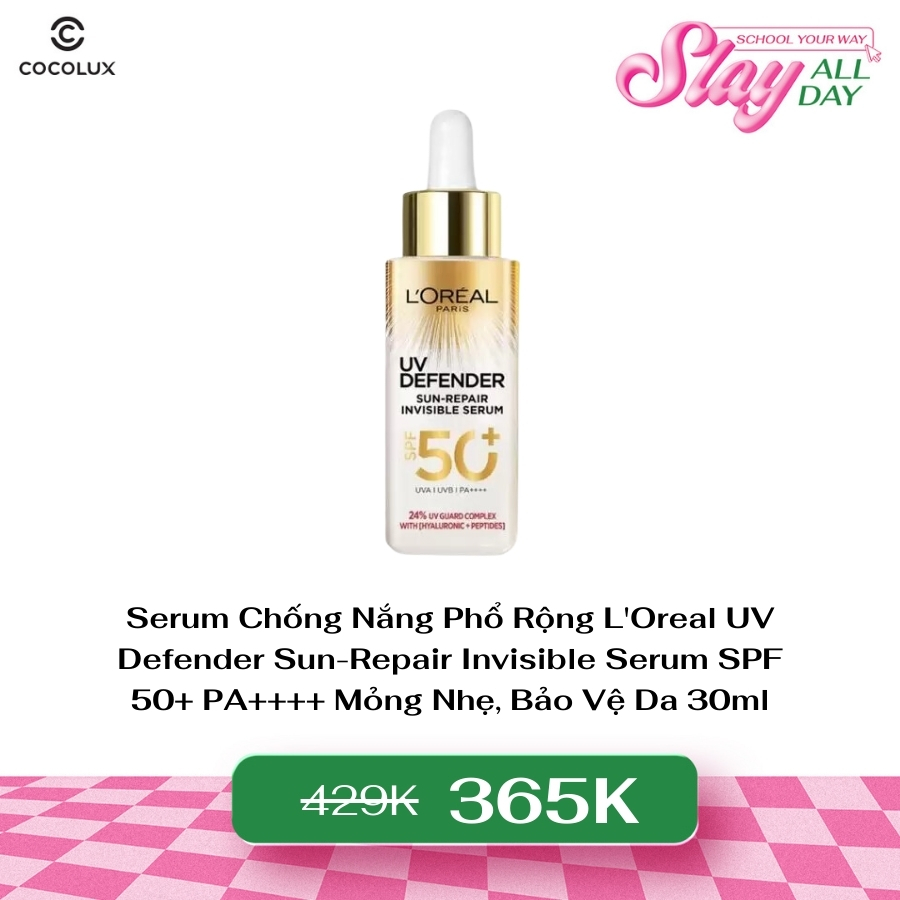 Serum Chống Nắng L'Oreal Phổ Rộng UV Defender Sun-Repair Invisible Serum SPF 50+ PA++++ Mỏng Nhẹ, Bảo Vệ Da 30ml