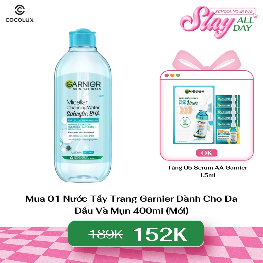 Nước Tẩy Trang Garnier Dành Cho Da Dầu Và Mụn 400ml (Mới)