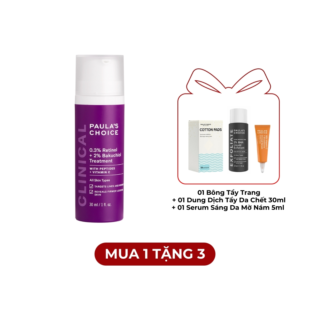 Tinh Chất Paula's Choice 0.3% Retinol + 2% Bakuchiol Treatment Ngăn Ngừa Lão Hóa Da 30ml