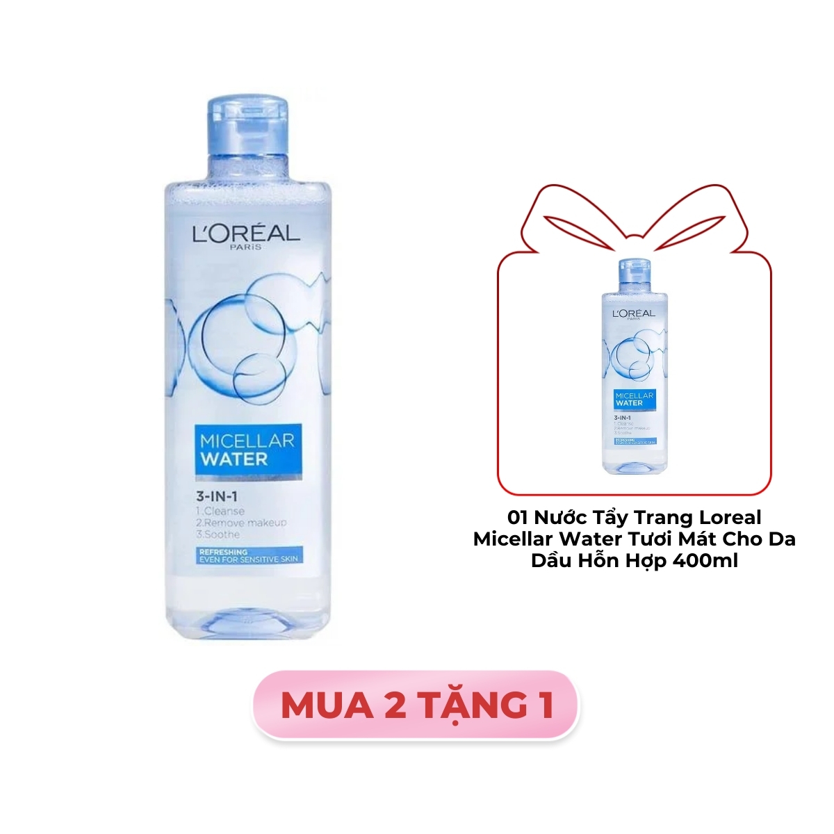 Nước Tẩy Trang L'Oreal Micellar Water Tươi Mát Cho Da Dầu Hỗn Hợp 400ml