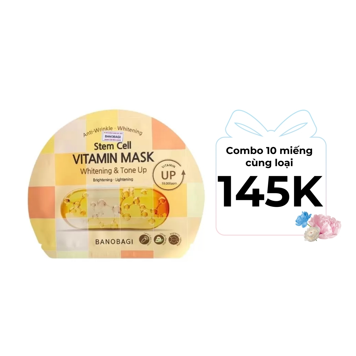 Mặt Nạ Banobagi Stem Cell Vitamin Mask Whitening & Tone Up Dưỡng Sáng Và Nâng Tông Da 30g (Vàng)